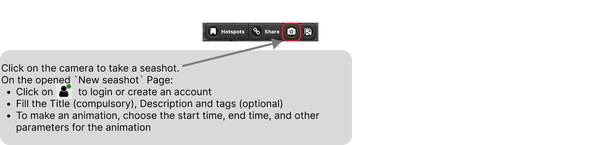 The camera button in the toolbar of the OVL portal, used to take a seashot